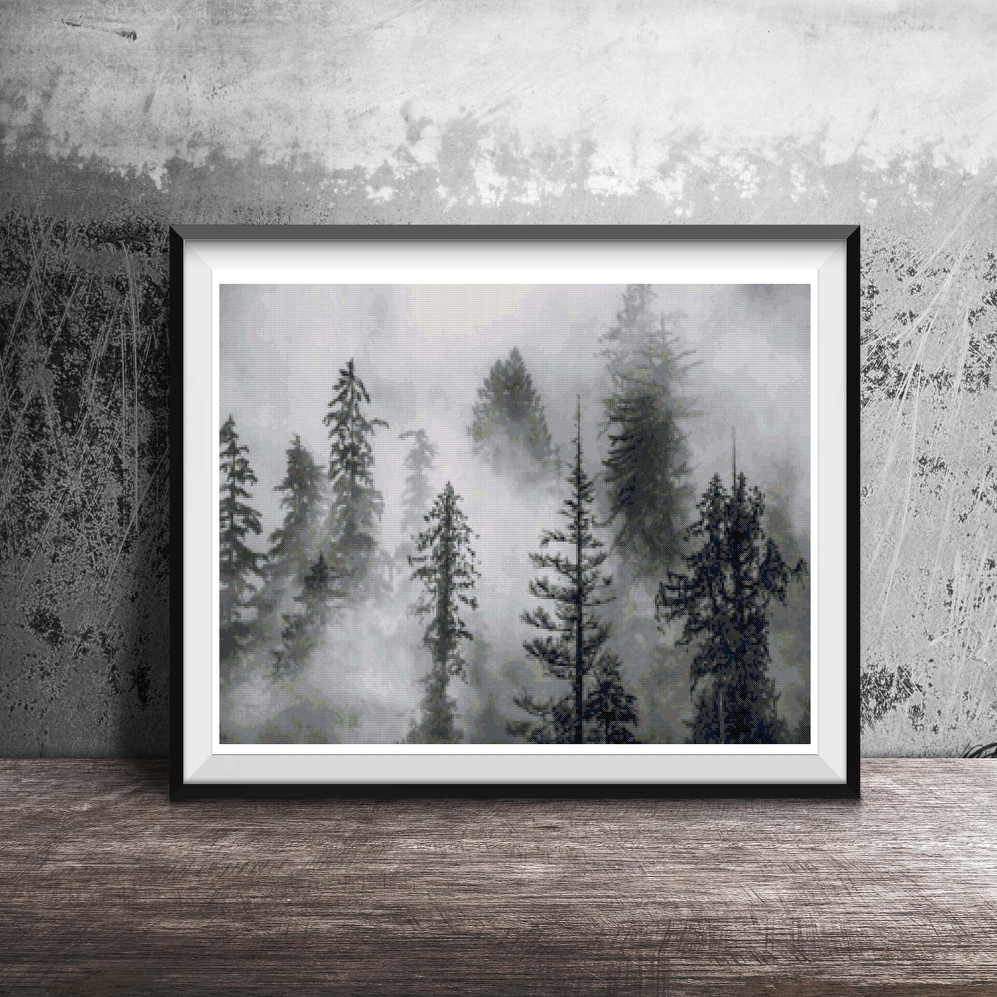 Foggy Evergreen Trees Mountain Landscape