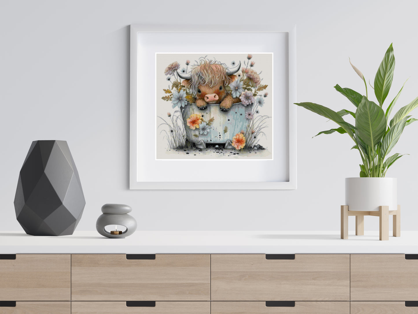 Highland Cow Counted Cross Stitch Pattern