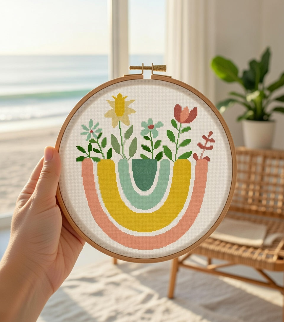 Rainbow Wildflower Flower Cross Stitch Kit