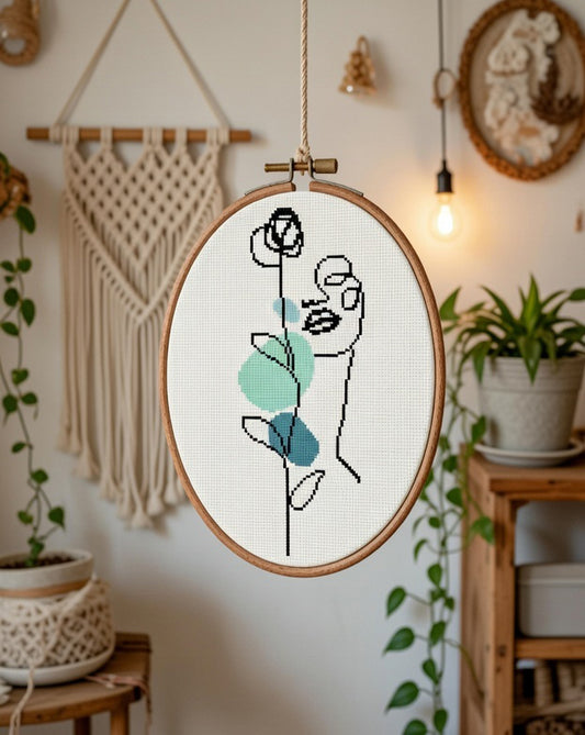 Boho Abstract Flower Figure Line Art