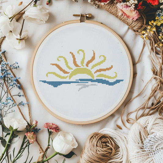 Beach Ocean Wave and Sun Silhouette