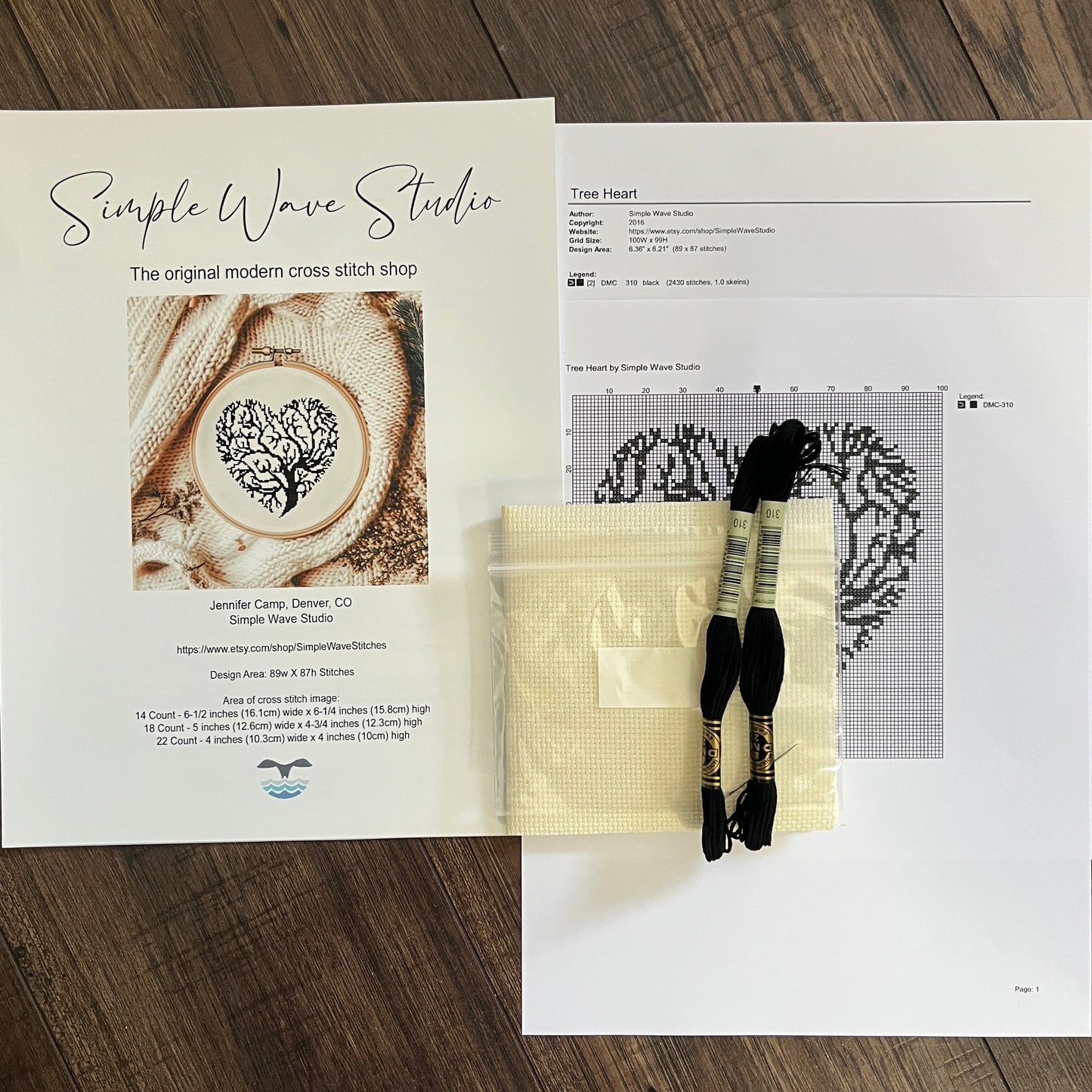 Silhouette Tree of Life in a Heart Blackwork Kit