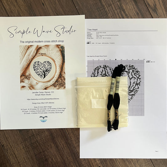 Silhouette Tree of Life in a Heart Blackwork Kit