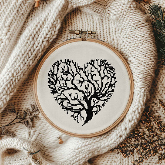 Silhouette Tree of Life in a Heart Blackwork Kit