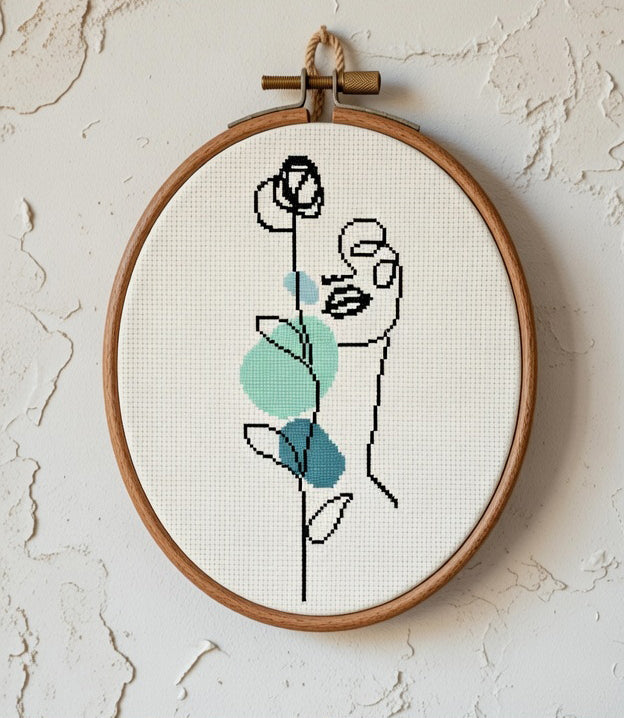 Abstract Blue Flower Line Art