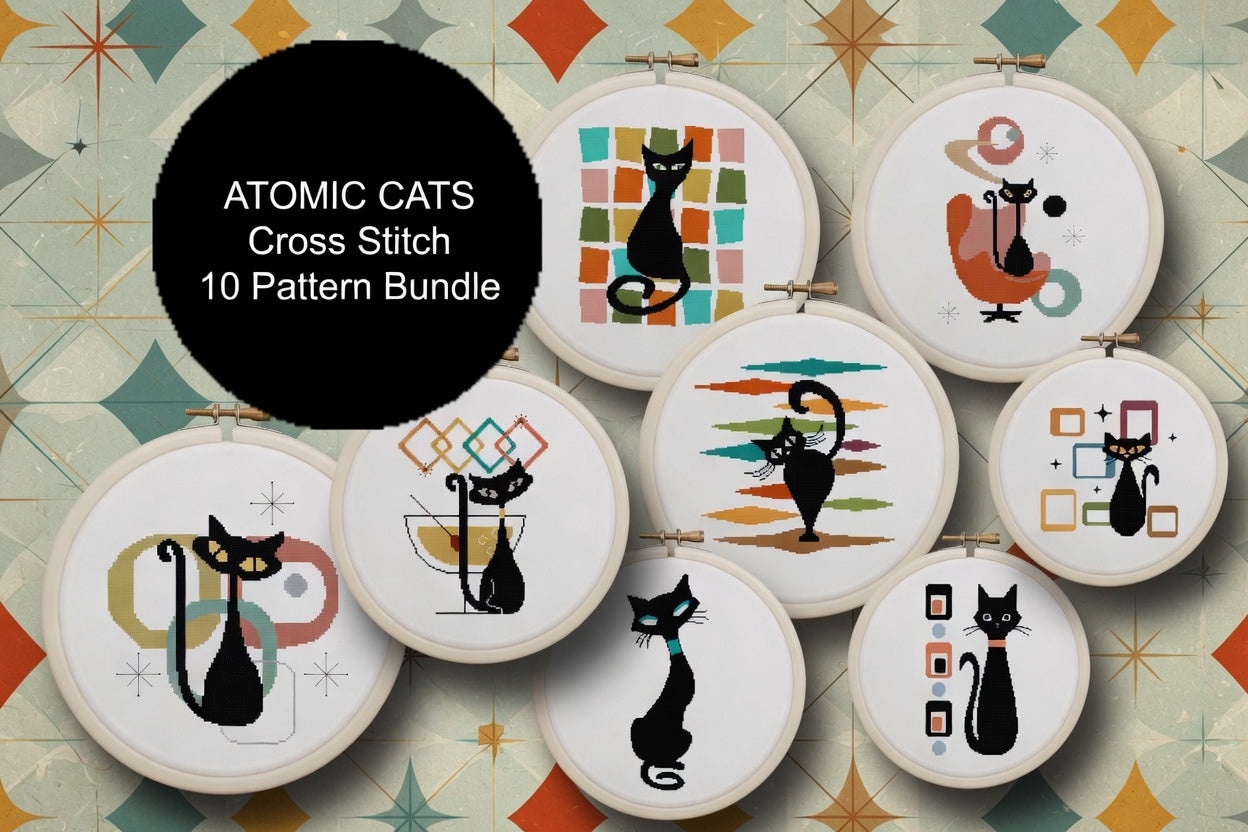 TEN PATTERN BUNDLE - Mid Century Atomic Black Cat