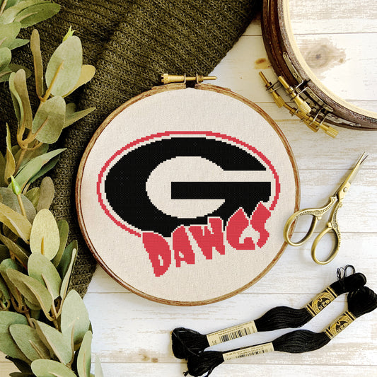 Georgia Dawgs Dogs Football Cross Stitch Pattern