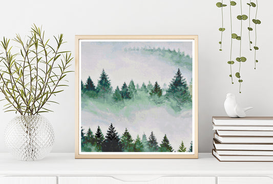 Foggy Evergreen Trees Mountain Landscape