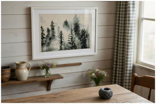 Foggy Evergreen Trees Mountain Landscape