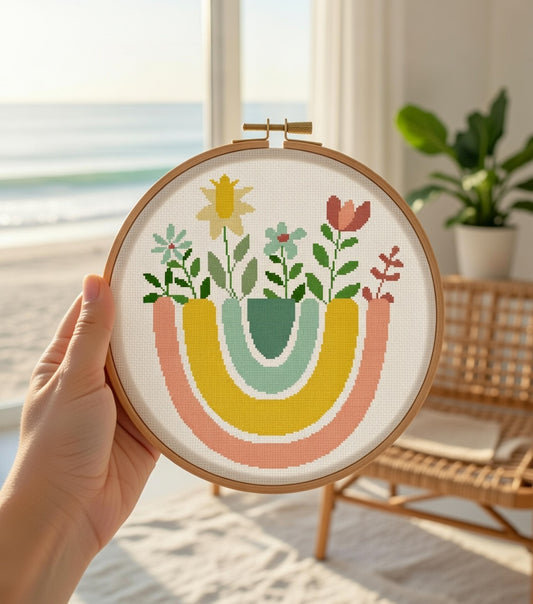 Rainbow Wildflower Flower Cross Stitch Kit