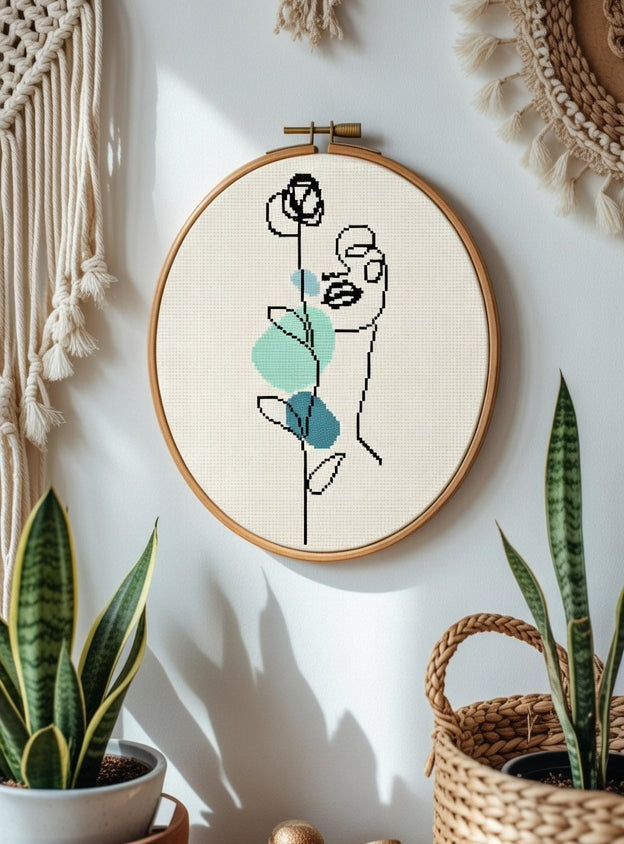 Abstract Blue Flower Line Art