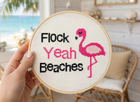 Pink Flamingo "Flock Yeah Beaches"